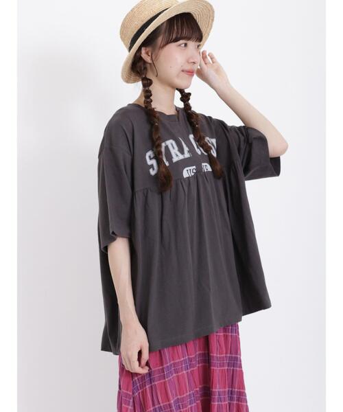 Samansa Mos2（サマンサ モスモス）の「ロゴプリント切替ギャザースキッパーTシャツ（Tシャツ/カットソー・レディース・ブルー/キナリ/チャコールグレー/グレー・F）」の8枚目の写真