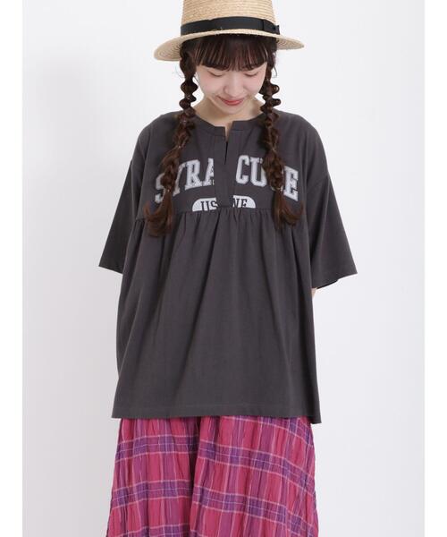 Samansa Mos2（サマンサ モスモス）の「ロゴプリント切替ギャザースキッパーTシャツ（Tシャツ/カットソー・レディース・ブルー/キナリ/チャコールグレー/グレー・F）」の9枚目の写真