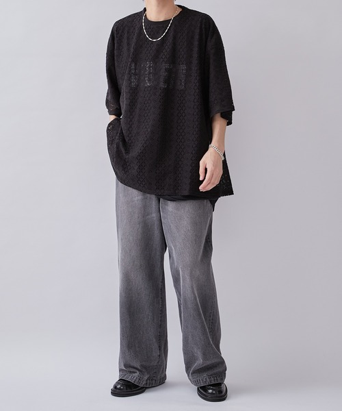 Lui's（ルイス）の「6分袖クロシェ編みプルオーバー（Tシャツ/カットソー・メンズ・ブラック/ホワイト系その他・FREE）」の6枚目の写真