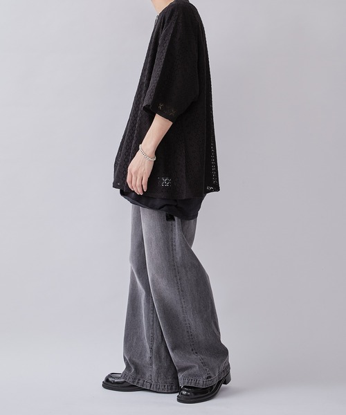 Lui's（ルイス）の「6分袖クロシェ編みプルオーバー（Tシャツ/カットソー・メンズ・ブラック/ホワイト系その他・FREE）」の7枚目の写真