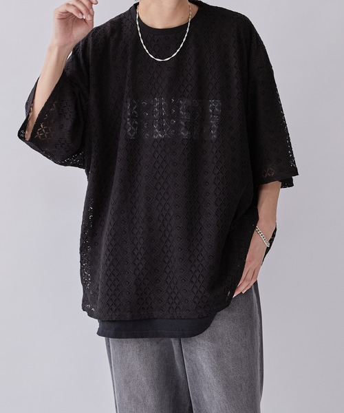 Lui's（ルイス）の「6分袖クロシェ編みプルオーバー（Tシャツ/カットソー・メンズ・ブラック/ホワイト系その他・FREE）」の4枚目の写真