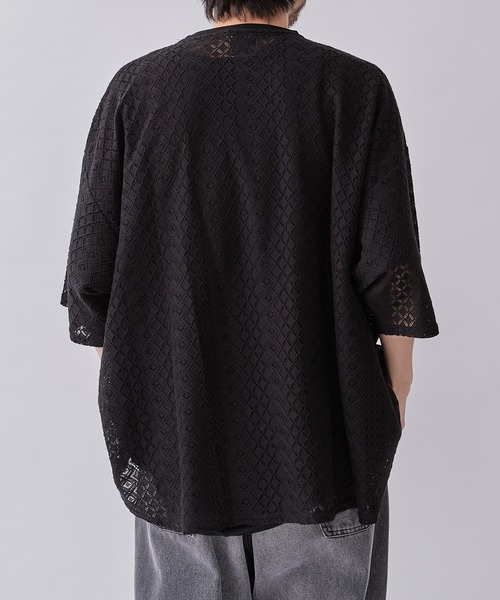 Lui's（ルイス）の「6分袖クロシェ編みプルオーバー（Tシャツ/カットソー・メンズ・ブラック/ホワイト系その他・FREE）」の5枚目の写真