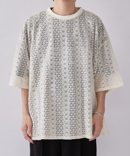 Lui's（ルイス）の「6分袖クロシェ編みプルオーバー（Tシャツ/カットソー・メンズ・ブラック/ホワイト系その他・FREE）」の9枚目の写真