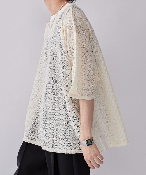 Lui's（ルイス）の「6分袖クロシェ編みプルオーバー（Tシャツ/カットソー・メンズ・ブラック/ホワイト系その他・FREE）」の18枚目の写真