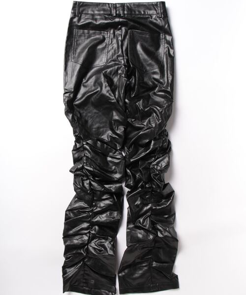 Burner(バーナー)の「【OKUOKU 0909】レザー調 シャーリング ルーズ パンツ oku-bottom-678081341598-83 Y(その他パンツ・メンズ・ブラック・M/L/S/XL/X-LARGE)」の2枚目の写真
