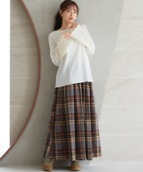 miclat（ミクラ）の「大きいサイズ　大判チェックフレアスカート　miclat（スカート・レディース・ブラウン系/グレー系・L/LL/3L/4L/5L）」の16枚目の写真