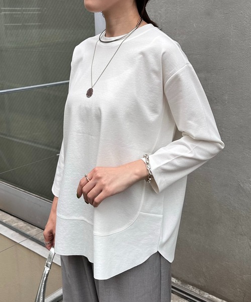 COLLAGE GALLARDAGALANTE（コラージュガリャルダガランテ）の「裾切替7分袖Tシャツ（Tシャツ/カットソー・レディース・オフホワイト/ネイビー/ベージュ・FREE）」の2枚目の写真