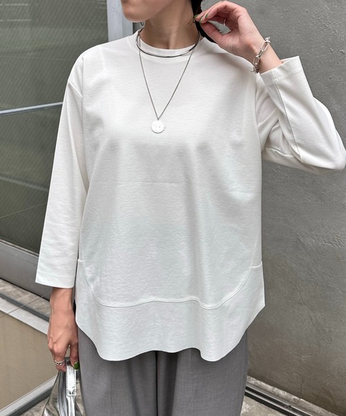 COLLAGE GALLARDAGALANTE（コラージュガリャルダガランテ）の「裾切替7分袖Tシャツ（Tシャツ/カットソー・レディース・オフホワイト/ネイビー/ベージュ・FREE）」の5枚目の写真