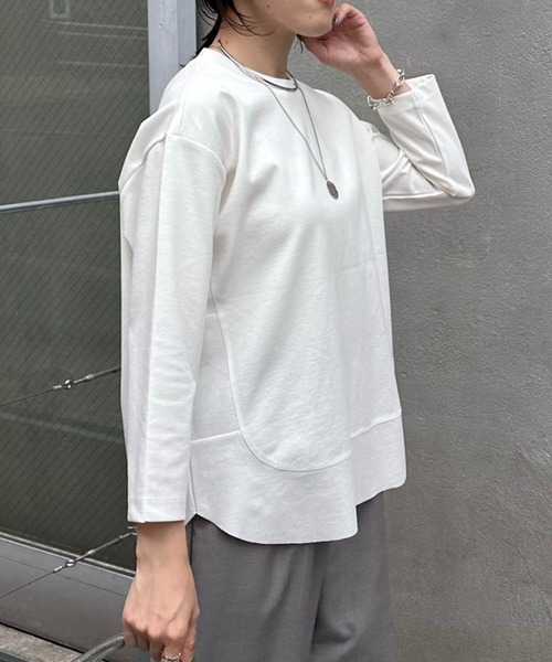 COLLAGE GALLARDAGALANTE（コラージュガリャルダガランテ）の「裾切替7分袖Tシャツ（Tシャツ/カットソー・レディース・オフホワイト/ネイビー/ベージュ・FREE）」の6枚目の写真