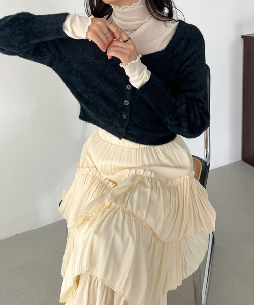 CLEA（クレア）の「クロップド丈コンパクトシャギーニットトップス（ニット/セーター・レディース・ホワイト/ブラック・FREE）」の18枚目の写真