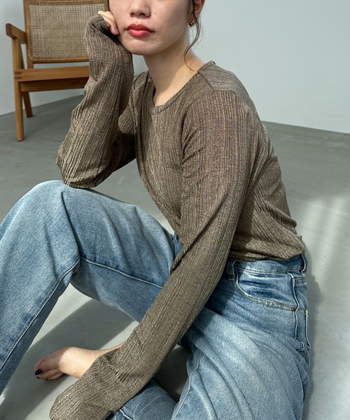 feepur（フェピュール）の「バックオープンランダムリブラメロンTee（Tシャツ/カットソー・レディース・モカ/オフホワイト/ブラック・MEDIUM）」の2枚目の写真