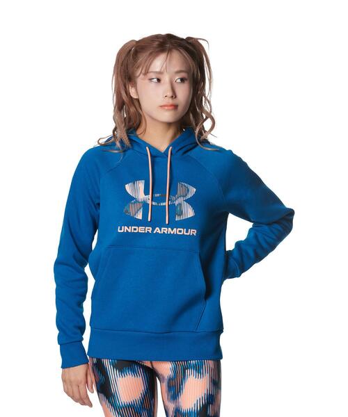 UNDER ARMOUR(アンダーアーマー)の「UAライバルフリース プリント プルオーバー フーディー(トレーニング/レディース)(スウェット・レディース・ブルー系・L/S/XL/M)」の1枚目の写真