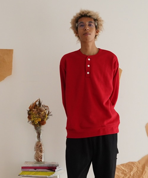 Healthknit（ヘルスニット）の「Healthknit CLASSIC SWEAT HENLEY L/S (54005)（スウェット・メンズ・スミクロ/ヘザーグレー/レッド/サンドベージュ・LARGE/MEDIUM/X-LARGE）」の2枚目の写真