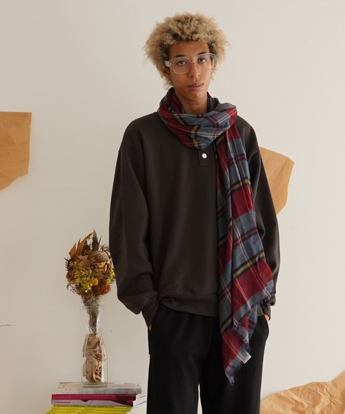 Healthknit（ヘルスニット）の「Healthknit CLASSIC SWEAT HENLEY L/S (54005)（スウェット・メンズ・スミクロ/ヘザーグレー/レッド/サンドベージュ・LARGE/MEDIUM/X-LARGE）」の3枚目の写真