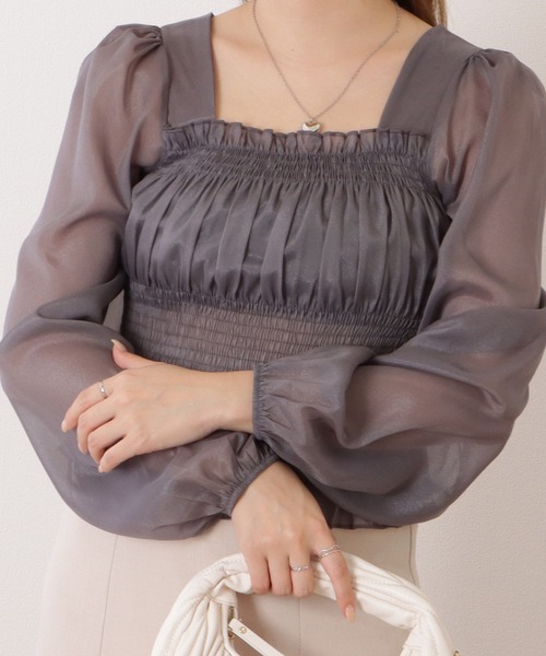 Lace Ladies(レースレディース)の「スクエアネックギャザーフリル長袖ブラウス(シャツ/ブラウス・レディース・グレー/ホワイト・M/XL/S)」の8枚目の写真
