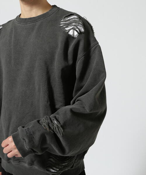 WHITELAND（ホワイトランド）の「WHITELAND/ホワイトランド/DAMEGE WIDE SWEAT/ダメージワイドスウェット（スウェット・レディース・チャコールグレー・F）」の3枚目の写真