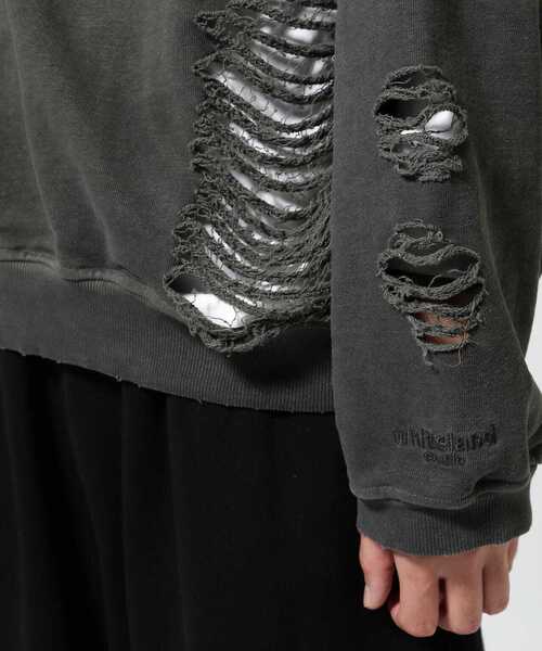 WHITELAND（ホワイトランド）の「WHITELAND/ホワイトランド/DAMEGE WIDE SWEAT/ダメージワイドスウェット（スウェット・レディース・チャコールグレー・F）」の4枚目の写真