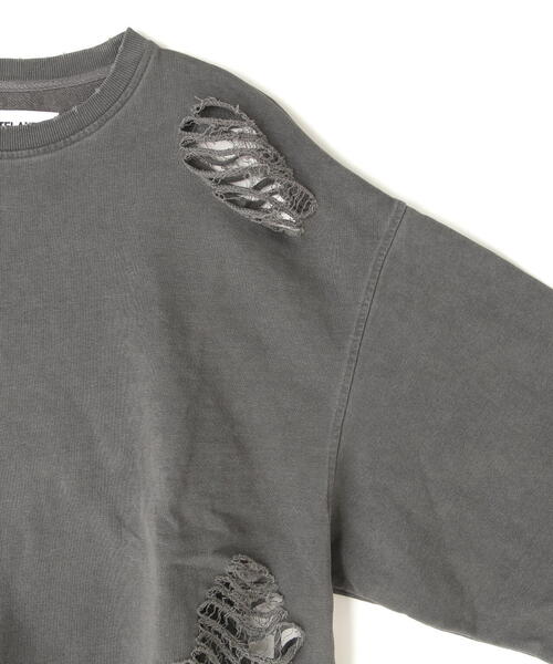 WHITELAND（ホワイトランド）の「WHITELAND/ホワイトランド/DAMEGE WIDE SWEAT/ダメージワイドスウェット（スウェット・レディース・チャコールグレー・F）」の7枚目の写真