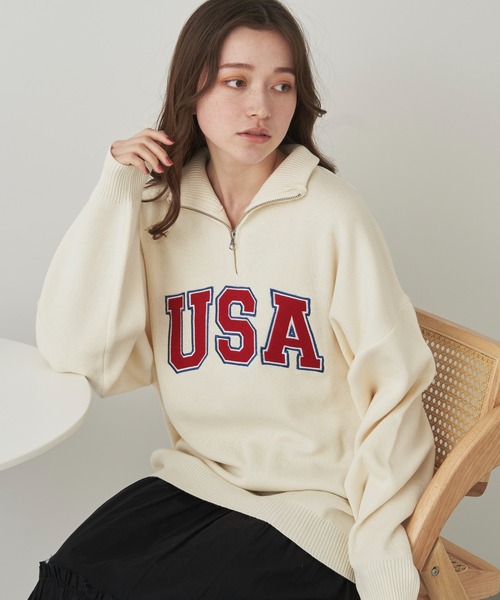 セール】WEGO/スウェットライクハーフZIPUSAプルオーバー（ニット 
