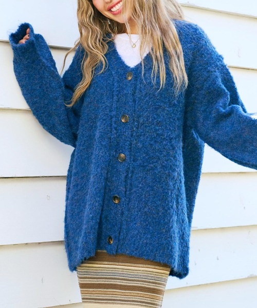 anap mimpi(アナップミンピ)の「ブークレループヤーン起毛MIXニットカーディガン(カーディガン/ボレロ・レディース・ネイビー/ダークグレー/ベージュ系その他・FREE)」の1枚目の写真