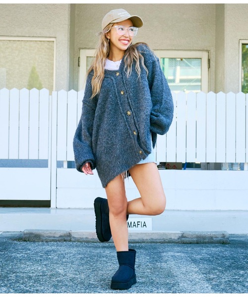 anap mimpi(アナップミンピ)の「ブークレループヤーン起毛MIXニットカーディガン(カーディガン/ボレロ・レディース・ネイビー/ダークグレー/ベージュ系その他・FREE)」の7枚目の写真