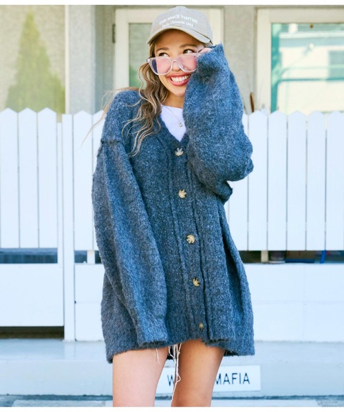 anap mimpi(アナップミンピ)の「ブークレループヤーン起毛MIXニットカーディガン(カーディガン/ボレロ・レディース・ネイビー/ダークグレー/ベージュ系その他・FREE)」の5枚目の写真