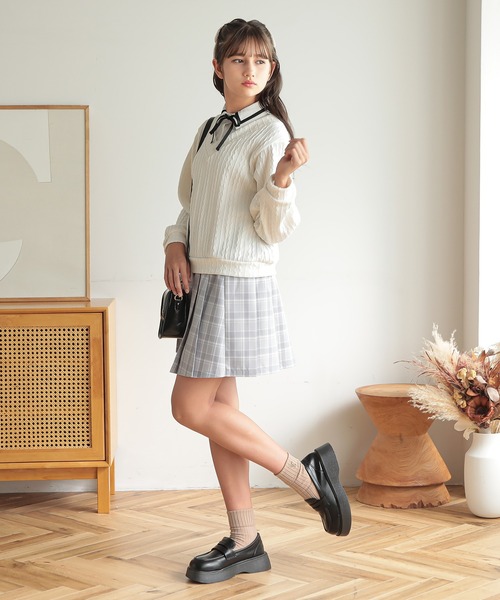 Amourire girl（アムリールガール）の「リボンタイ ブラウス×ライトニット ドッキングプルオーバー(130cm～160cm)（ニット/セーター・キッズ・オフホワイト/ベージュ・140cm/150cm/160cm/130cm）」の16枚目の写真