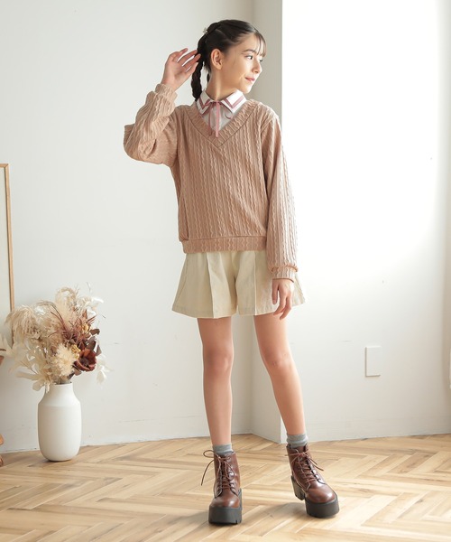 Amourire girl（アムリールガール）の「リボンタイ ブラウス×ライトニット ドッキングプルオーバー(130cm～160cm)（ニット/セーター・キッズ・オフホワイト/ベージュ・140cm/150cm/160cm/130cm）」の20枚目の写真