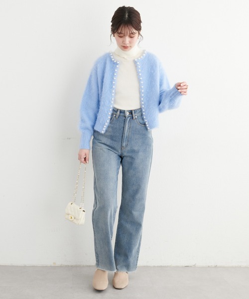 natural couture(ナチュラルクチュール)の「アルパカタッチパールトリムカーディガン(カーディガン/ボレロ・レディース・サックスブルー/チャコールグレー/ピンク/モカ・FREE)」の21枚目の写真