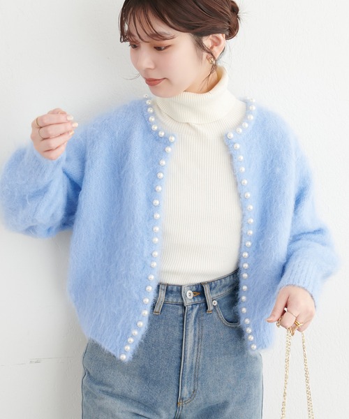 natural couture(ナチュラルクチュール)の「アルパカタッチパールトリムカーディガン(カーディガン/ボレロ・レディース・サックスブルー/チャコールグレー/ピンク/モカ・FREE)」の20枚目の写真