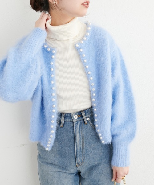 natural couture(ナチュラルクチュール)の「アルパカタッチパールトリムカーディガン(カーディガン/ボレロ・レディース・サックスブルー/チャコールグレー/ピンク/モカ・FREE)」の18枚目の写真