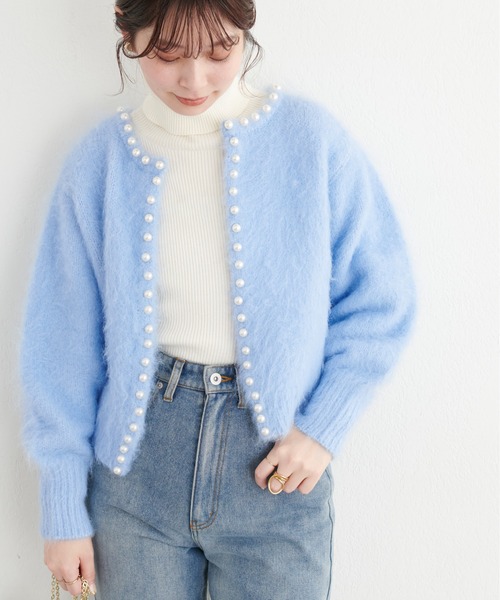natural couture(ナチュラルクチュール)の「アルパカタッチパールトリムカーディガン(カーディガン/ボレロ・レディース・サックスブルー/チャコールグレー/ピンク/モカ・FREE)」の19枚目の写真