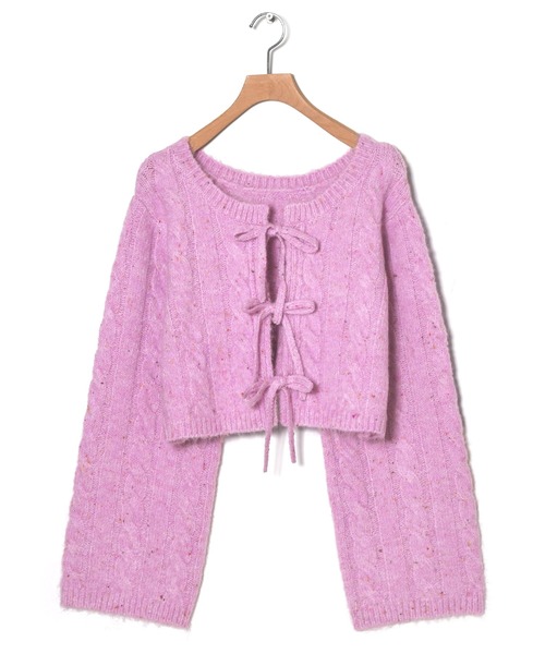 w closet(ダブルクローゼット)の「【2WAY】カラーネップケーブルリボンカーディガン(カーディガン/ボレロ・レディース・ベージュ/オフホワイト/チャコールグレー/ピンク・FREE)」の22枚目の写真