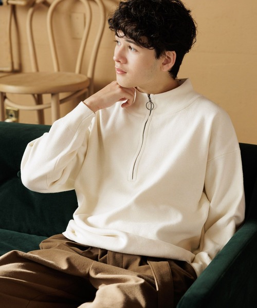 niko and...（ニコアンド）の「WJQハーフジップニットプルオーバー（ニット/セーター・メンズ・ベージュ/ブラック/グリーン/オフホワイト・MEDIUM/LARGE）」の5枚目の写真