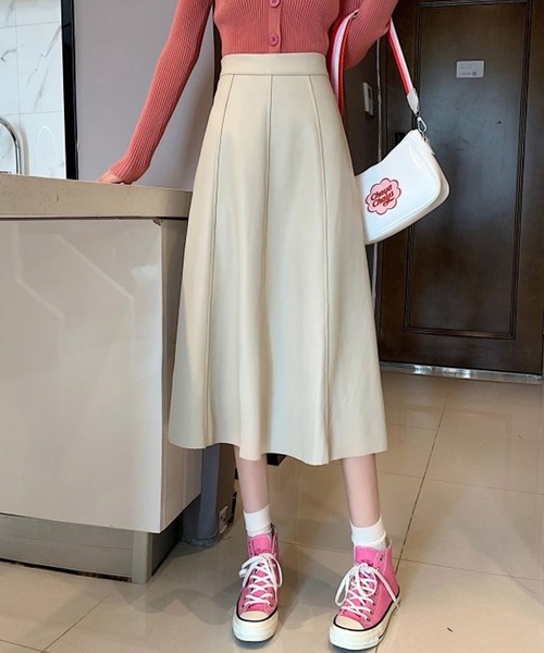 shopnikoniko(ショップニコニコ)の「ハイウエスト 合成皮革 ミモレ丈スカート ロングスカート(スカート・レディース・ブラック/ブラウン/ホワイト・フリー)」の10枚目の写真