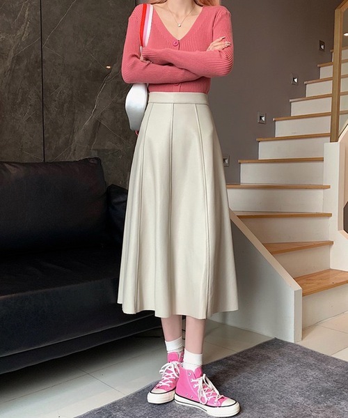 shopnikoniko(ショップニコニコ)の「ハイウエスト 合成皮革 ミモレ丈スカート ロングスカート(スカート・レディース・ブラック/ブラウン/ホワイト・フリー)」の12枚目の写真