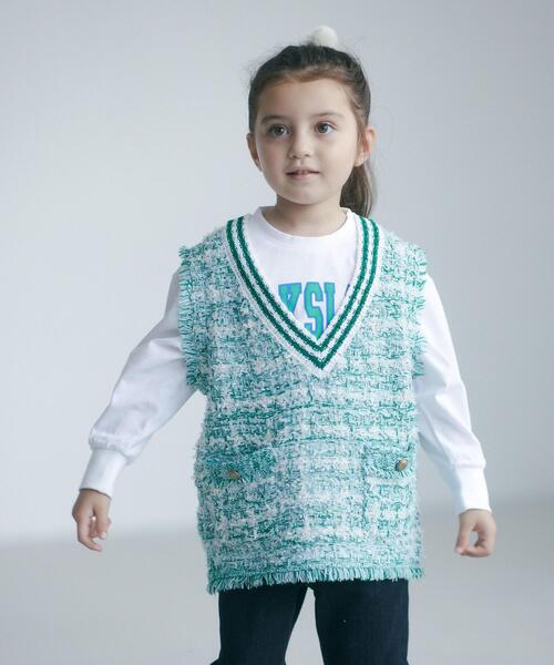 green label relaxing（グリーンレーベルリラクシング）の「TJ ツイードニットベスト+カットプルオーバー セット 100cm-110cm（Tシャツ/カットソー・キッズ・ネイビー/ケリー・S130/XS110）」の2枚目の写真
