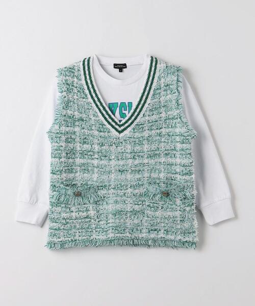 green label relaxing（グリーンレーベルリラクシング）の「TJ ツイードニットベスト+カットプルオーバー セット 100cm-110cm（Tシャツ/カットソー・キッズ・ネイビー/ケリー・S130/XS110）」の3枚目の写真