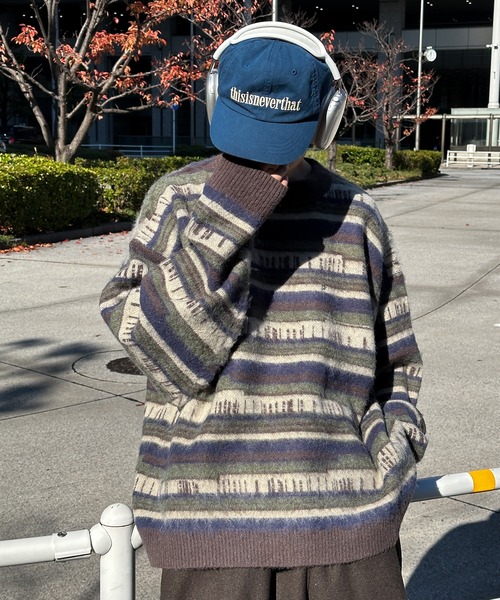 Perushu(ペルーシュ)の「ユーズドライクマルチボーダーニット(ニット/セーター・メンズ・モスグリーン/ネイビー・LARGE/MEDIUM)」の2枚目の写真