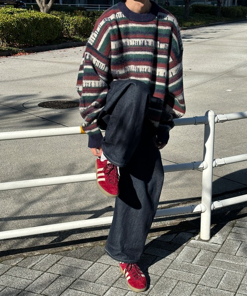 Perushu(ペルーシュ)の「ユーズドライクマルチボーダーニット(ニット/セーター・メンズ・モスグリーン/ネイビー・LARGE/MEDIUM)」の8枚目の写真