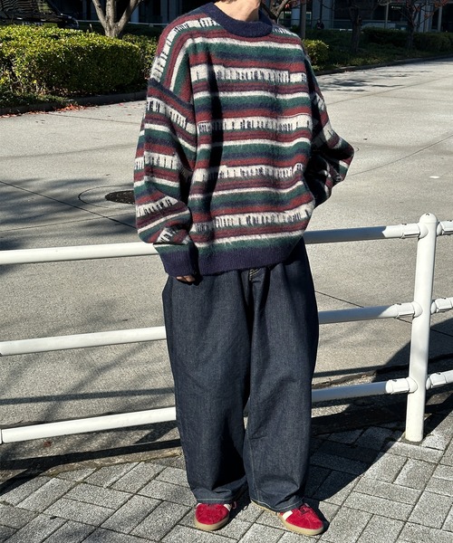 Perushu(ペルーシュ)の「ユーズドライクマルチボーダーニット(ニット/セーター・メンズ・モスグリーン/ネイビー・LARGE/MEDIUM)」の7枚目の写真