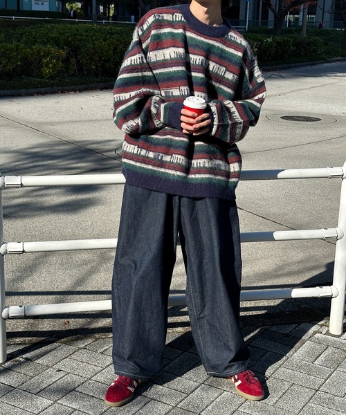 Perushu(ペルーシュ)の「ユーズドライクマルチボーダーニット(ニット/セーター・メンズ・モスグリーン/ネイビー・LARGE/MEDIUM)」の5枚目の写真
