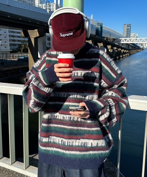 Perushu(ペルーシュ)の「ユーズドライクマルチボーダーニット(ニット/セーター・メンズ・モスグリーン/ネイビー・LARGE/MEDIUM)」の15枚目の写真