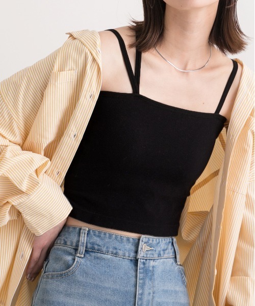 ad thie（アドティエ）の「カップ付き・ショート スクエアキャミソール（キャミソール・レディース・オフホワイト/グレー/ブラウン/ブラック・FREE）」の3枚目の写真