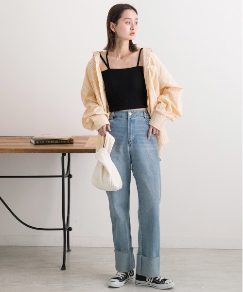 ad thie（アドティエ）の「カップ付き・ショート スクエアキャミソール（キャミソール・レディース・オフホワイト/グレー/ブラウン/ブラック・FREE）」の9枚目の写真