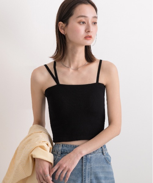 ad thie（アドティエ）の「カップ付き・ショート スクエアキャミソール（キャミソール・レディース・オフホワイト/グレー/ブラウン/ブラック・FREE）」の10枚目の写真