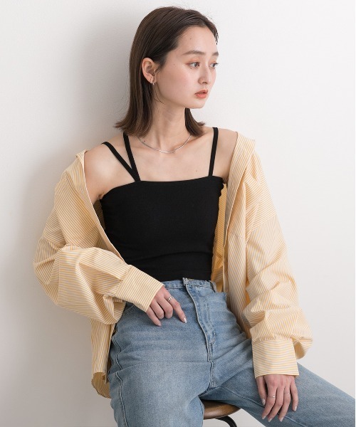 ad thie（アドティエ）の「カップ付き・ショート スクエアキャミソール（キャミソール・レディース・オフホワイト/グレー/ブラウン/ブラック・FREE）」の12枚目の写真