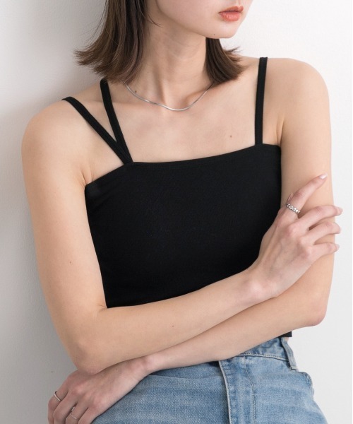 ad thie（アドティエ）の「カップ付き・ショート スクエアキャミソール（キャミソール・レディース・オフホワイト/グレー/ブラウン/ブラック・FREE）」の13枚目の写真