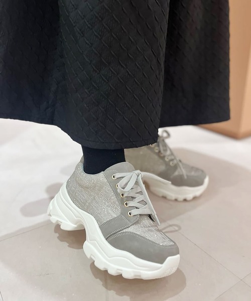 ESPERANZA(エスペランサ)の「ツイードフラワーベルト厚底スニーカー 24SS(スニーカー・レディース・アイボリー系8/ピンク系9/グレー系4・S/M/L/LL)」の7枚目の写真
