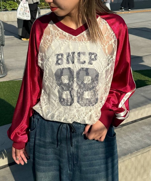 CIAOPANIC（チャオパニック）の「レースドッキングフットボールTee（Tシャツ/カットソー・レディース・グリーン/イエロー/ネイビー/イエロー系その他/ブルー系その他/グリーン系その他/ブラウン/ピンク/ブラック/グレー/ブラック系その他/ボルドー/ライトグレー・FREE）」の20枚目の写真